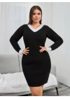 Kadın Uzun Kollu V Yakalı Kısa Triko Elbise
