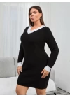 Kadın Uzun Kollu V Yakalı Kısa Triko Elbise