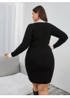 Kadın Uzun Kollu V Yakalı Kısa Triko Elbise