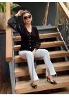 Kadın Uzun Kollu V Yakalı önden Düğmeli Kısa Kadife Bluz
