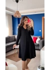 Kadın Uzun Kollu V Yakalı Salaş Midi Iki Iplik Elbise