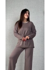 Kadın Uzun Kollu Yaka Ve Büzgü Detay Tunik Ve Pantolon Ikili Takım
