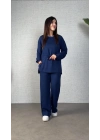 Kadın Uzun Kollu Yaka Ve Büzgü Detay Tunik Ve Pantolon Ikili Takım