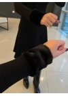 Kadın Uzun Kollu Yaka Ve Manşetleri Peluş Detay Fermuar Dekolteli Mini Elbise