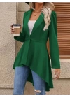 Kadın Uzun Kollu Yakalı önden Düğmeli Uzun Atlas Blazer Ceket