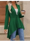 Kadın Uzun Kollu Yakalı önden Düğmeli Uzun Atlas Blazer Ceket