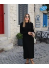 Kadın Uzun Kollu Yarı Balıkçı Yaka Arkadan Pencere Detaylı Bağcıklı Midi Triko Elbise