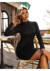 Kadın Uzun Kollu Yarım Balıkçı Yaka Viskon Elbise - 5 Lİ