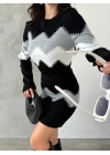 Kadın Uzun Kollu Zigzag Desen Triko Elbise