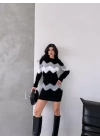 Kadın Uzun Kollu Zigzag Desen Triko Elbise