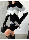 Kadın Uzun Kollu Zigzag Desen Triko Elbise
