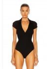 Kadın V Polo Yaka Kısa Kollu Ipek Jarse Bodysuit