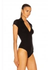 Kadın V Polo Yaka Kısa Kollu Ipek Jarse Bodysuit