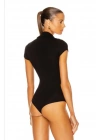 Kadın V Polo Yaka Kısa Kollu Ipek Jarse Bodysuit