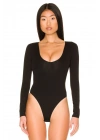 bysoca Kadın Siyah Geniş U Yaka Uzun Kollu Vücudu Saran İpek Jarse Tanga Basic Bodysuit