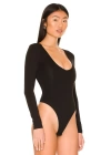 bysoca Kadın Siyah Geniş U Yaka Uzun Kollu Vücudu Saran İpek Jarse Tanga Basic Bodysuit