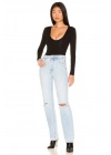 bysoca Kadın Siyah Geniş U Yaka Uzun Kollu Vücudu Saran İpek Jarse Tanga Basic Bodysuit