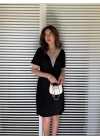 Kadın V Yaka Güpürlü İki İplik Elbise