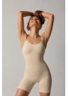 Kadın Ten İnce Askılı Şortlu Korse Body Dikişsiz Toparlayıcı Boxer Paça Seamless