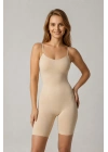 Kadın Ten İnce Askılı Şortlu Korse Body Dikişsiz Toparlayıcı Boxer Paça Seamless