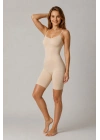 Kadın Ten İnce Askılı Şortlu Korse Body Dikişsiz Toparlayıcı Boxer Paça Seamless
