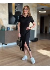 Kadın Yaka Ribanalı Çift Yırtmaçlı Elbise