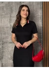 Kadın Yaka Ribanalı Çift Yırtmaçlı Elbise