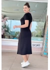 Kadın Yaka Ribanalı Çift Yırtmaçlı Elbise