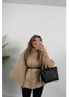 Kadın Yara Kol Balıkçı Yaka Kemer Dahil Kaşe Kaban