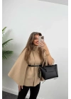 Kadın Yara Kol Balıkçı Yaka Kemer Dahil Kaşe Kaban