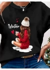 bysoca Kadın Günlük Kapşonlu Üç İplik Penye Basic SweatShirt - Siyah