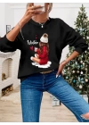 bysoca Kadın Günlük Kapşonlu Üç İplik Penye Basic SweatShirt - Siyah