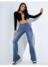 Kadın Yüksek Bel Cepli İspanyol Paçalı Kot Jeans Pantolon