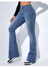Kadın Yüksek Bel Cepli İspanyol Paçalı Kot Jeans Pantolon