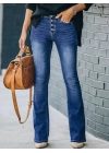 Kadın Yüksek Bel önden Düğmeli Cep Detay Ispanyol Paça Denim Pantolon