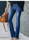 Kadın Yüksek Bel önden Düğmeli Cep Detay Ispanyol Paça Denim Pantolon