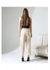 bysoca Kadın Krem Yüksek Bel Pileli Straight Kemerli Bilek Boy Havuç Kesim Kumaş Pantolon
