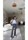 Kadın Yüksek Bel Süet Kumaş Ispanyol Paça Detay Pantolon