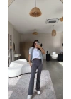 Kadın Yüksek Bel Süet Kumaş Ispanyol Paça Detay Pantolon
