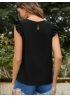 Kadın Yuvarlak Yaka Kolları Fırfırlı Krep Bluz