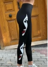 Kadın Yüz Baskılı Dalgıç Kumaş Tayt