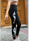 Kadın Yüz Baskılı Dalgıç Kumaş Tayt