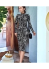 Kadın Zebra Desen Süet Kumaş Fırsat ürün Midi Boy Elbise