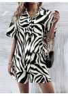 Kadın Zebra Desenli Pamuk-Polyester Kumaş İkili Takım