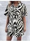 Kadın Zebra Desenli Pamuk-Polyester Kumaş İkili Takım