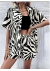 Kadın Zebra Desenli Pamuk-Polyester Kumaş İkili Takım