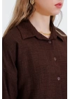 Kahverengi Oversize Keten Alt Üst Takım 6622
