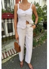 Kalın Askılı Bluz Pantolon Keten Takım 10187