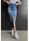 Kar Yıkama Yırtmaçlı Kot Etek