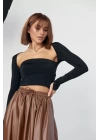 Kara Yaka Uzun Kollu Crop - Siyah